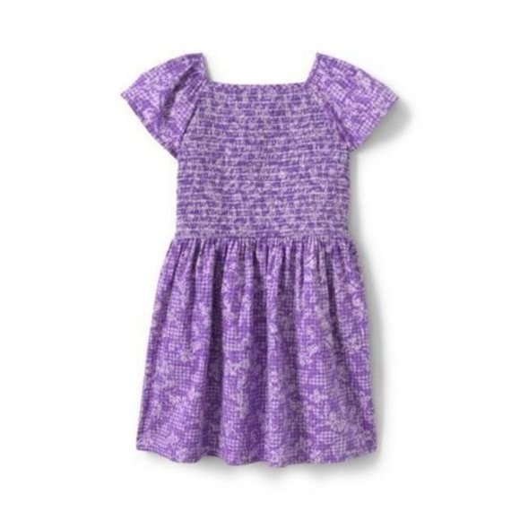 NWT LANDS' END GIRL'S SMOCKED WOVEN DRESS FRESH LAVENDER FLORAL GINGHAM 16+ - Picture 2 of 5
